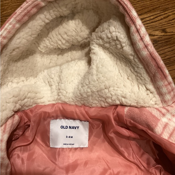 NWOT OLD NAVY GIRLS PINK & IVORY PLAID HOODED COAT SZ. 3-6 M - Picture 13 of 16